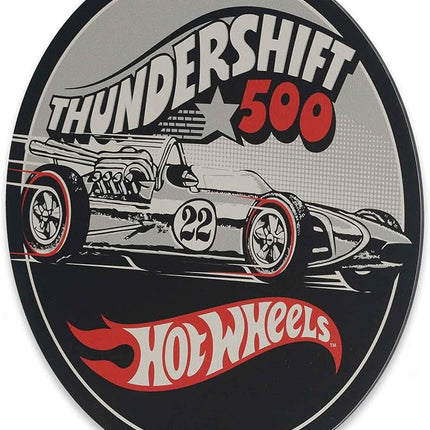 Mattel Hot Wheels Thundershift 500 Round Metal Sign - Vintage Hot Wheels Sign for Kids' Bedroom, Play Room or Man Cave