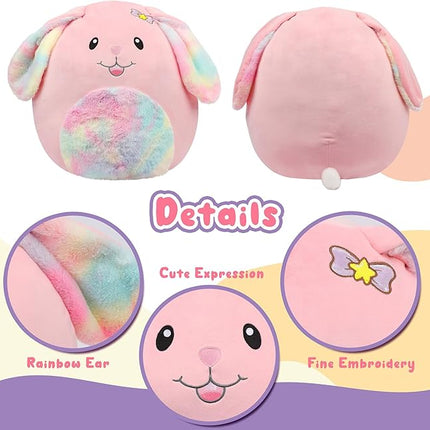 20-Inch Bunny Large Rabbit Plush Pillow with Rainbow Belly Soft Jumbo Bunny Plush Toy Giant Cute Hugging Stuffed Animal Birthday Christmas Easter Gifts for Kids Adults