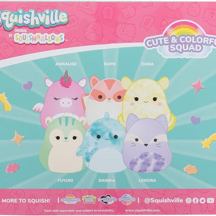 Squishville by Original Squishmallows Cute & Colorful Squad Plush - Six 2-Inch Squishmallows Plush Including Annalise, Duna, Fuyuki, Danika, Lemora, and Rayn - Toys for Kids