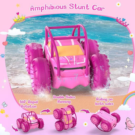 MaxTronic Amphibious Remote Control Car,Rechargeable RC Cars Toy 360° Flips Rotation Stunt Crawler 15KM/H 4WD All Terrain Outdoor Indoor Toy for Kids Boys Girls 3-12