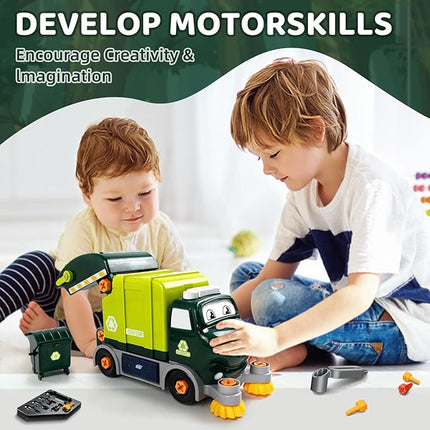 Trucks Take Apart Toys with Electric Drill, DIY Electric City Clean Truck Toy Set, Disassembly Garbage Truck Toys, Birthday Gifts for 3 4 5 6 7 8 Years Old Boys Girls