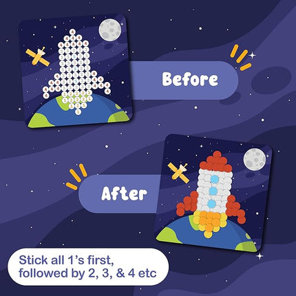 BINCA Dotties Dot Art Activity Kit - Space, 1500+ Stickers, Mess-Free Activities, DIY Dot Sticker Art for Toddlers, Kids Travel Activities, Craft Kits & Gifts for Boys & Girls Ages 4,5,6,7