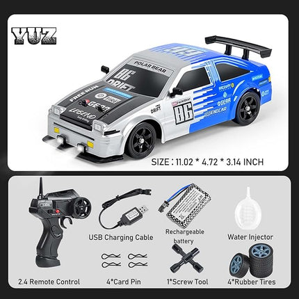YUZ Remote Control Car Drift RC Car 1:16 Scale 2.4GHz Rechargeable Batterie Drifting Tires RC Cars18KM/H High Speed Racing with LED Lights Spray Racing Toy Cars for Adults Boys Kids Gift