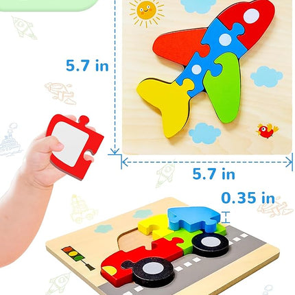 Yetonamr Wooden Toddler Puzzles Gifts Toys for Boys Girls, 8 Vehicle Shape Montessori Toy Educational Blocks Kids Toys Gift Baby Learning Toy