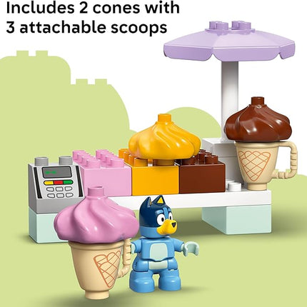 LEGO DUPLO Bluey Ice Cream Trip with Bluey - Toddler Toy for Kids, Boys, and Girls Ages 2+ - Includes Bluey Figure and Ice Cream Toy Stand - Sensory Toy for Pretend Play - Preschool Gift Idea - 10458