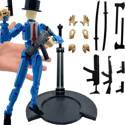 3D Printed 8.13-inch Action Figure Dummy-Mici20, Full Body Mechanical Movable Toy, Multiple Accessories, Desk Decoration (3 HandsType, Bracket, Weapons, Armour) (Blue)