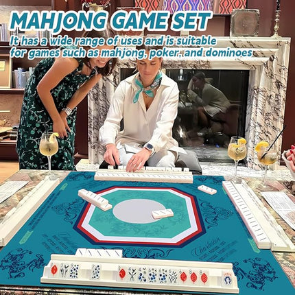 Mahjong Mat, Non-Slip Noise Reduction Mahjong Mat for Mahjong Table, Game Mat Suitable for Mahjong, Card Games, Board Games, 32 in * 32 in Game Mat, Can Be Stored in Our Storage Bag (Blue)
