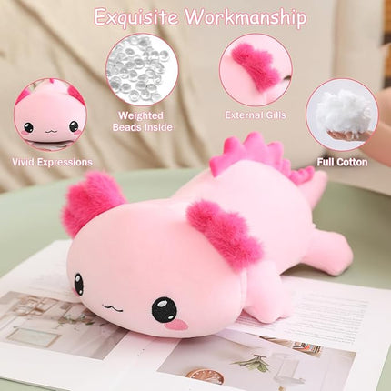 SQEQE Weighted Axolotl Plush, Weighted Axolotl Stuffed Animal, Cute Plushies Soft Pink Pillow Toy Gift for Kids Adults 13.8 Inch, 1.6 Lbs
