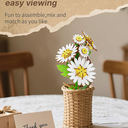3D Flower Wooden Puzzles for Adults-Daisy, Wooden Flowers Model Kit Set DIY Crafts to Build, Mother's Day/Botanical Collection/Ideal Creative Gift Ideas/Housewarming