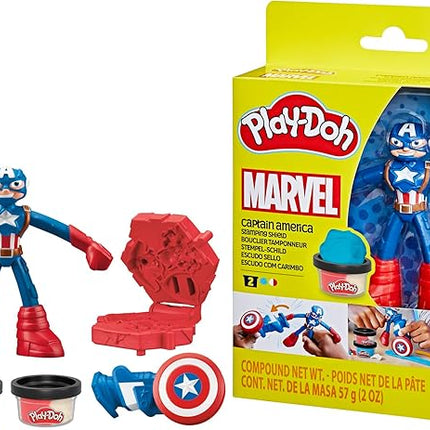 Play-Doh Marvel Captain America Stamping Shield with Bendy Action Figure, Imagination Toys for 4 Year Old Boys and Girls and Up