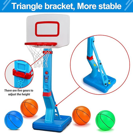 Toddler Basketball Hoop Indoor Mini Adjustable Basketball Goal with Ball Pump Outdoor Toys Backyard Game Outside Pool Basketball Toys for 1 2 3 4 Year Old Boy Girl Kid Toy Age 2-4 4-8 Birthday Gift