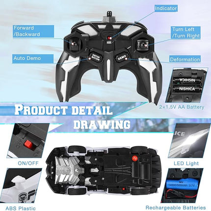 Dolanus Remote Control Car - Transform Robot RC Cars Contains All Batteries: One-Button Deformation and 360 Degree Rotating Drifting, Present Christmas Birthday Gift for Boys/Girls