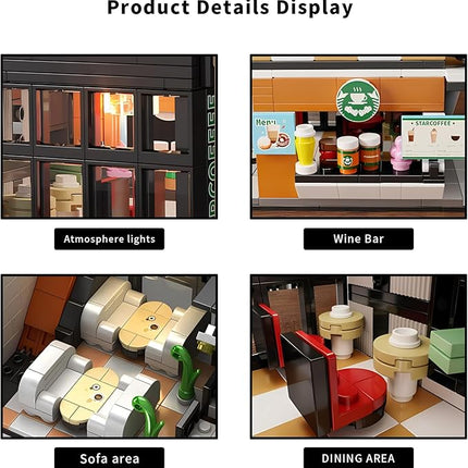 Coffee Shop Building Blocks Toys City Street View Architecture Model Set Birthday Age 6+ Children Teens Adult 581 Pieces