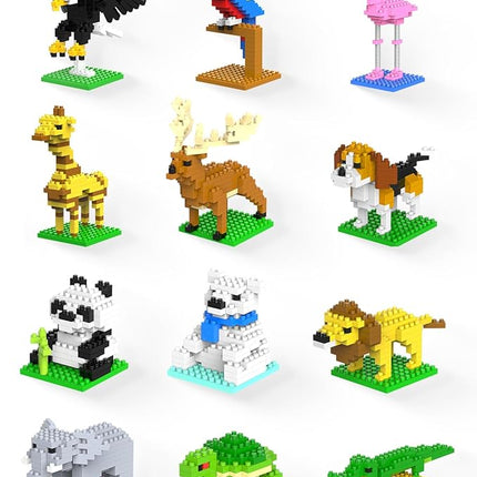 Kimiangel Party Favors for Kids, 12 Pack Mini Animals Building Blocks Sets for Goodie Bags, Prize Box Toys for Kids, Fillers, Prizes, Christmas Birthday Gifts STEM Educational Brick Kits(1222 Pcs)