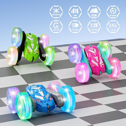 Remote Control Car for Boys 3-12 with Flashing Light, 6 7 8 9 Years Old Boy Toys, RC Cars Stunt 4WD Double Sided 360 Flip, Boy Gift Idea for Kids Birthday Present Christmas Indoor Outdoor Blue