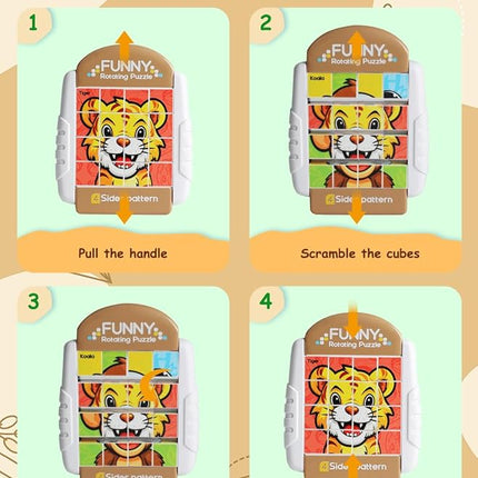 16-Piece Rotating Puzzles for Kids 4-6, Toddlers Puzzles 2-4, Road Trip, Airplane Activities Game, Travel Toys - Brain Teaser, Fine Motor Skills - Birthday Gifts Boys & Girls - Animals