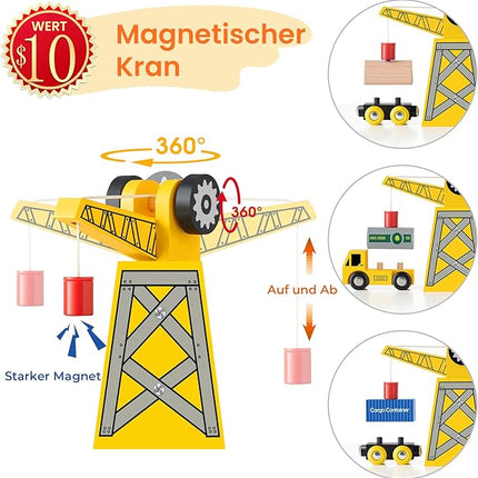 Tiny Land 55PCS Wooden Train Set - Compatible with Major Brand Tracks, Educational Toy for Toddlers & Kids Ages 3-7, Durable Wooden Railway Tracks