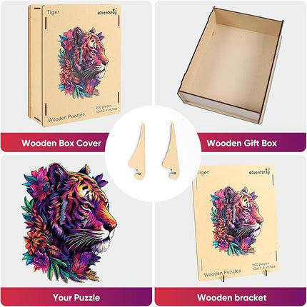 Wooden Puzzles Tiger 200pcs Medium Puzzles for Adults, Unique Shape Animal Adult Puzzles, Irregular Best Gift for Adults and Kids Family Game (10x12.6 in)