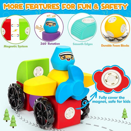 15 PCS Magnetic Foam Blocks for Kids, Large Magnetic Building Blocks for Toddlers 3+, Kids Bath Toys and Preschool STEM Educational Toys, Birthday for Boys & Girls 3 4 5 6+ Years Old