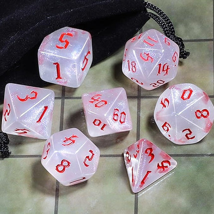 CiaraQ DND Polyhedral Dice Set for Dungeons and Dragons RPG MTG Role Playing Table Games-with 1 Dice Pouch (White + Glitter)