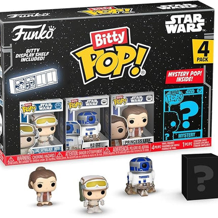 Funko Bitty Pop! Star Wars - Luke Skywalker (Hoth), R2-D2, Chewbacca, & A Surprise Mystery Figure - 0.9 Inch (2.2 Cm) Collectable - Stackable Display Shelf Included - Gift Idea - Cake Topper