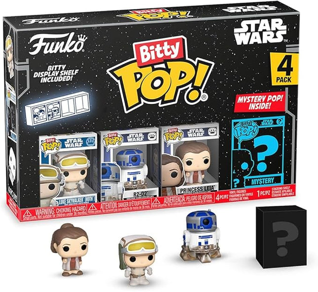 Funko Bitty Pop! Star Wars - Luke Skywalker (Hoth), R2-D2, Chewbacca, & A Surprise Mystery Figure - 0.9 Inch (2.2 Cm) Collectable - Stackable Display Shelf Included - Gift Idea - Cake Topper