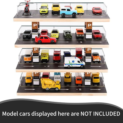 Display Case for Hot Wheels & Matchbox, 1/64 Scale Diecast Toy Car Storage, Parking Garage Diorama - Freestanding Storage with 4 Levels 24 Spots Maximum 40 Cars