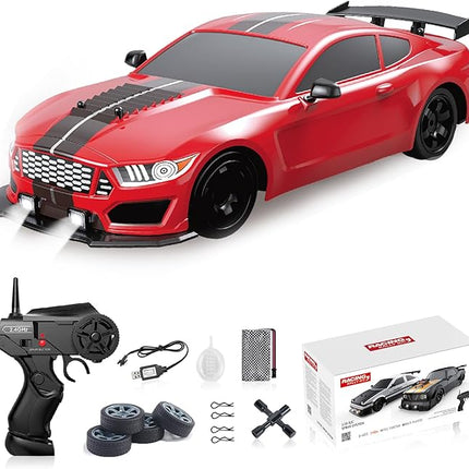 YUZ Remote Control Car RC Drift Car 1/16 Scale 4WD 18KM/H High Speed RC Car 2.4GHz with LED Lights Spray Racing Toy Car for Adults Boys Girls Kids Birthday 2Pcs Rechargeable Batteries, Red