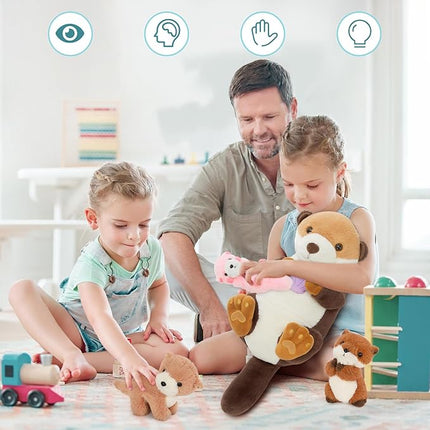 MorisMos 5Pcs Sea Otter Stuffed Animal with Babies,23.6'' Giant Mommy Stuffed Otter with 3 Babies & Plush Seashell, Boy Girl Sea Toys for Kids 3-5 Birthday Christmas Decor