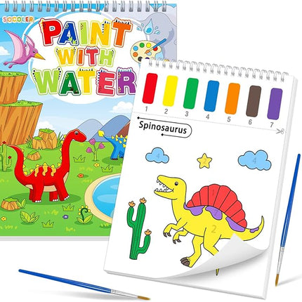 Paint with Water Coloring Books for Toddlers, Watercolor Painting Books for Kids Water Color Paint Kit Art Craft Birthday Gift for Ages 1-3, 4-8 (Dinosaurs)