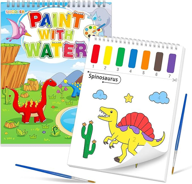 Paint with Water Coloring Books for Toddlers, Watercolor Painting Books for Kids Water Color Paint Kit Art Craft Birthday Gift for Ages 1-3, 4-8 (Dinosaurs)