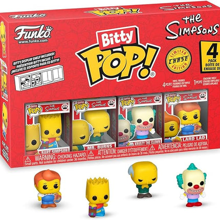 Funko Pop! Bitty: Simpsons - Bart Simpson, Mr. Burns, Krusty The Clown, and Mystery Chase Figure - 0.9 Inch (2.2 Cm) - The Simpsons Collectable - Stackable Display Shelf Included