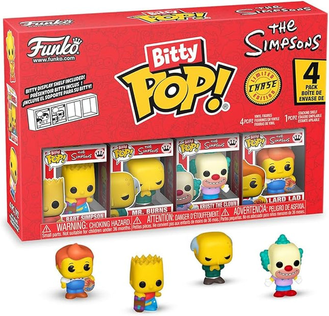 Funko Pop! Bitty: Simpsons - Bart Simpson, Mr. Burns, Krusty The Clown, and Mystery Chase Figure - 0.9 Inch (2.2 Cm) - The Simpsons Collectable - Stackable Display Shelf Included