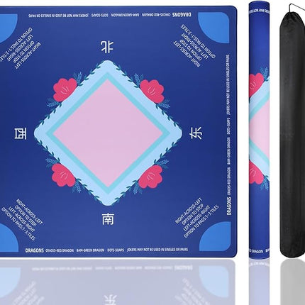 Mahjong Mat, No Creases Mahjong Mat for Table, 31.5x31.5 Inch Anti Slip Noise Reduction Mah jongg Mat, Mahjong Gifts with Carrying Bag, Mahjong Table Mat for Dominoes, Poker, Card, Board Games (Blue)