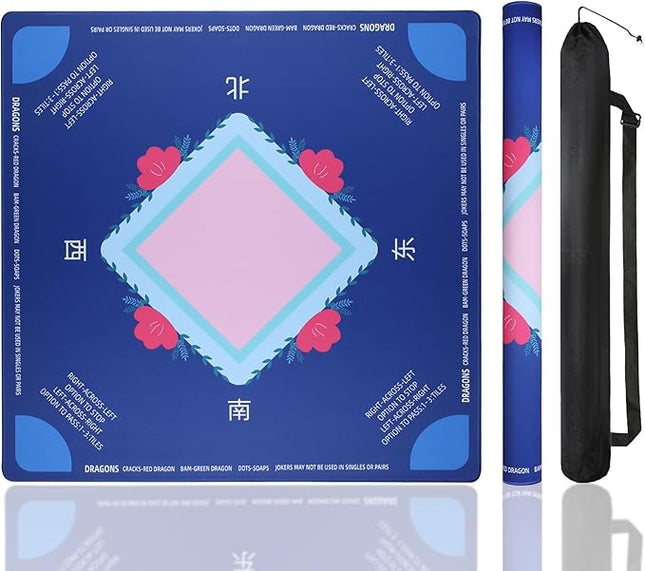 Mahjong Mat, No Creases Mahjong Mat for Table, 31.5x31.5 Inch Anti Slip Noise Reduction Mah jongg Mat, Mahjong Gifts with Carrying Bag, Mahjong Table Mat for Dominoes, Poker, Card, Board Games (Blue)