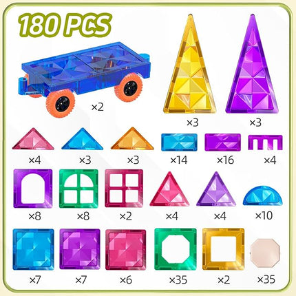 180 PCS Magnetism Blocks Tiles for Kids Ages 3 4 5 6 7 8+, Building Set for Toddlers 3-5 4-8, Stacking Blocks, Educational Construction Toy for Boys and Girls, Creative Play Birthday Gifts 2-4