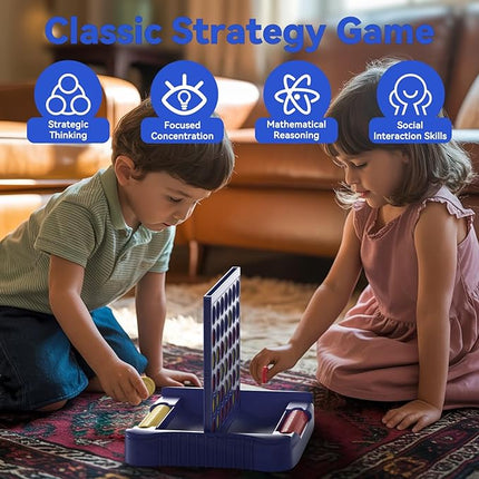 4 in a Row Board Games for Kids Ages 3+, Early Idea for Boys Girls Teens, Connect & Win Four in a Line, Portable 2-Player Strategy Games,Foldable Design with 6 Spare Discs (Blue)