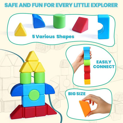 Assorted Shapes Magnetic Building Blocks, 1.65-Inch Large Magnetic Block Set for Toddlers Ages 4+, 24PCS Educational Construction Kit for Boys and Girls