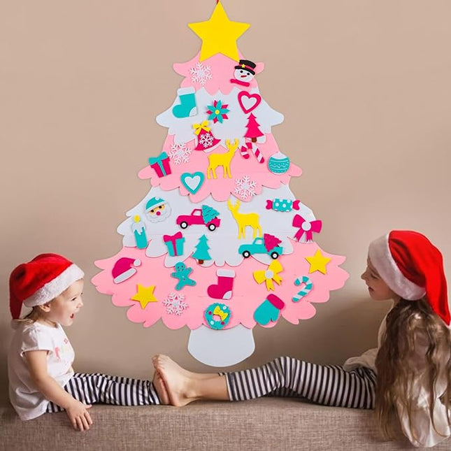 OurWarm Kids Felt Christmas Tree for Kids Wall, 35PCS DIY Felt Christmas Tree Set for Toddlers, Felt Tree for Kids to Decorate Christmas Wall Decorations Wall Hanging Christmas Tree
