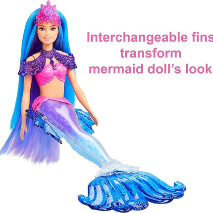 Barbie Mermaid Power Doll Set, Barbie "Malibu" Fashion Doll with Seahorse Pet & Accessories, Mermaid Toy with Interchangeable Fins