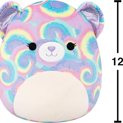 Squishmallows Original 12in Jonessa The Purple Psychedelic Tie-Dye Bear – Official Jazwares Plush (Medium-Sized)