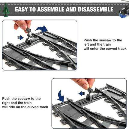 Classic City Train Tracks, 54 Pieces Railroad Track with 32 Curved, 20 Straight and 2 Switch Train Tracks, Train Expansion Accessories Compatible with All Major Train Tracks