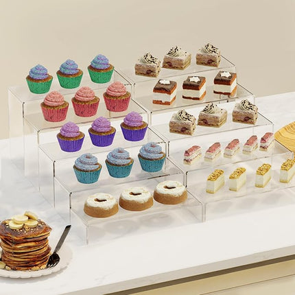 10 Pcs Acrylic Risers, 2 Set 5 Size Rectangular Large Display Risers Shelf, Clear Acrylic Display Stand Cupcake Stand, Display Shelves for Funko Pop Retail Shoe Showcase