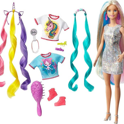 Barbie Fantasy Hair Doll & Accessories, Long Colorful Blonde Hair with Mermaid & Unicorn-Inspired Clothes