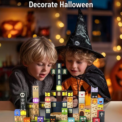 Magnetic Blocks -137PCS Lights Halloween Building Blocks,World Magnetic Tiles Kids Build Cubes 3+,STEM Toys for 3-5 4-8 5-7 Year Old Boys,Sensory Creative Activities Birthday Gift