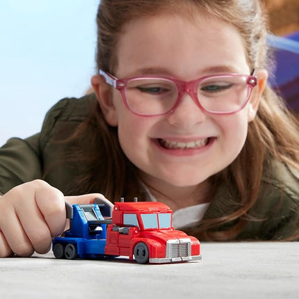 Transformers EarthSpark 1-Step Smash Changers Optimus Prime 4-Inch Action Figure, Robot Toys for Boys and Girls 6 and Up