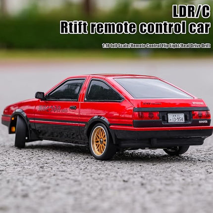 1:18 AE86 Model LD1801 RC Drift Car 1/18 2.4G Remote Control on Road ESP Gyroscope LED Mini RC Racing Cars (Red)