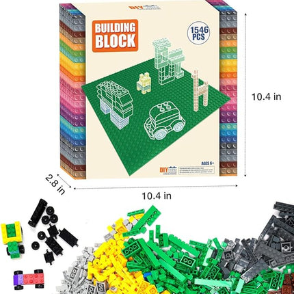 Classic Building Bricks Set, 1546 Pieces Basic Building Blocks with Wheels, STEM Creative Compatible with All Major Brands, Ideal Educational Toy for Kids Teens