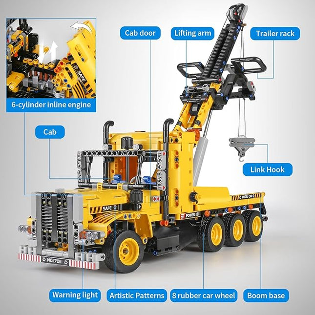 Mould King 17011 Heavy-Duty Tow Truck Building Toy Set, Technology MOC Road Trailers Building Gift Toys for Kids Age 14+ (1,250 Pieces)