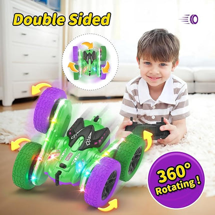 Remote Control Car, RC Cars, RC Stunt Car Toys with New Upgraded Strip Light & Headlight, RC Cars for Boy Girl Gifts with 2.4Ghz, 600mAh, 4WD, 90 Min Playtime, 360° Rotating, Double Sided